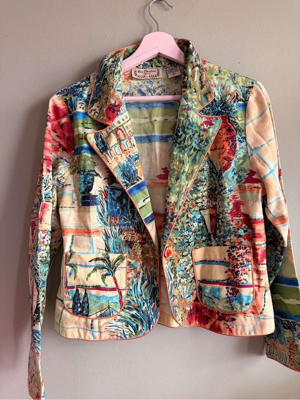 new directions Multicolor Botanical Print Blazer in Cream, Blue, Green, Red